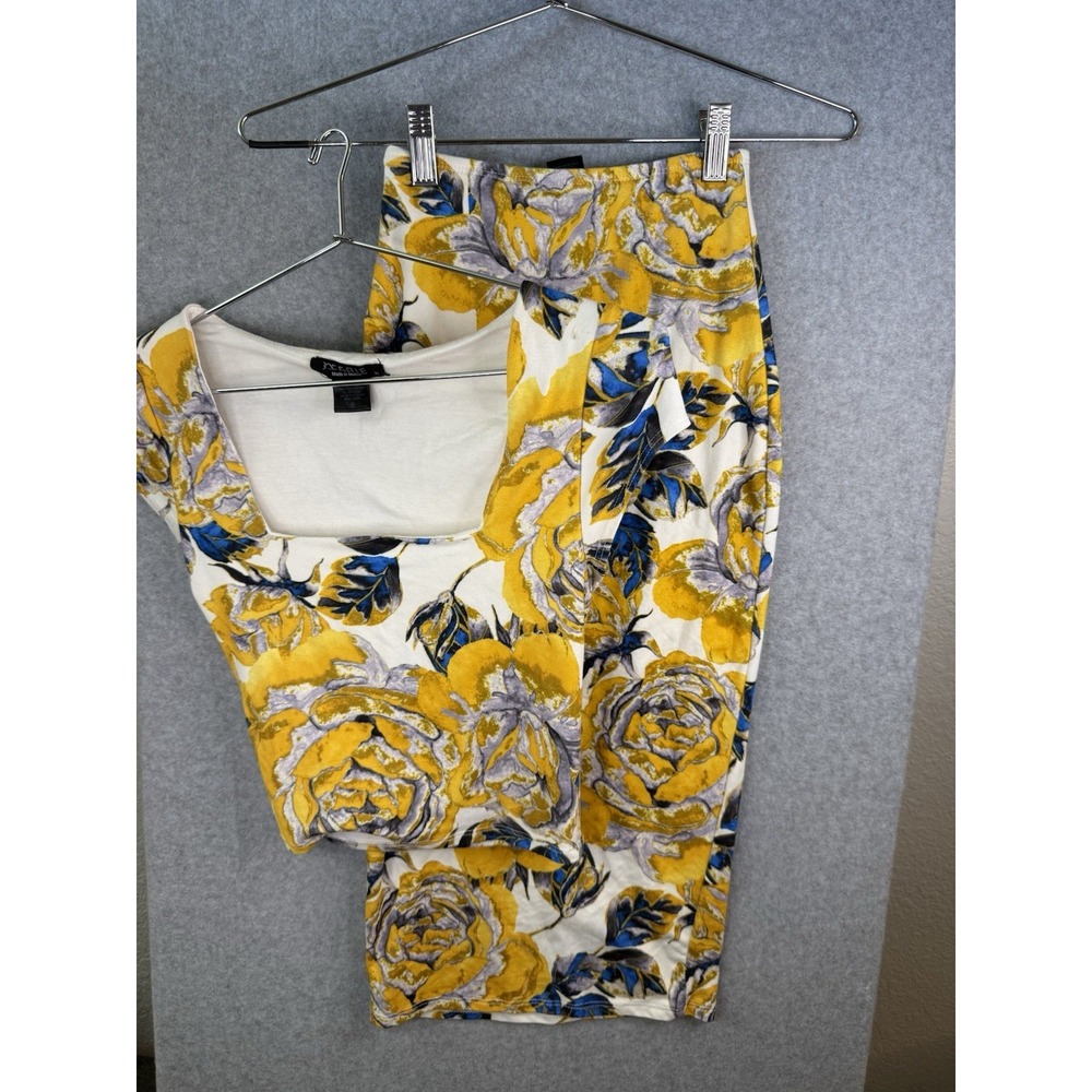 Joe & Elle yellow rose print crop top and skirt Set